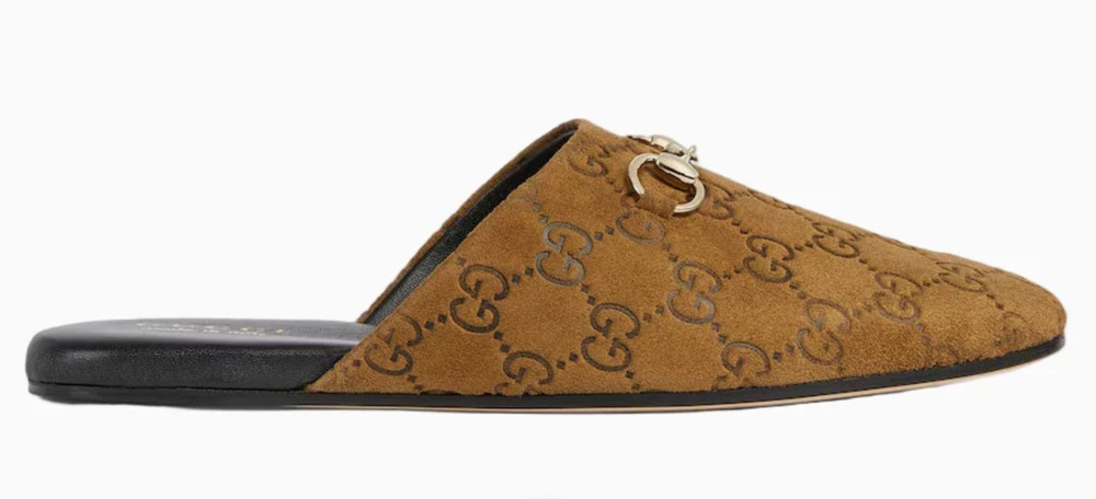 Gucci Brown Suede GG Logo Horsebit Backless Slide Mule Slip On Slipper Flat 39